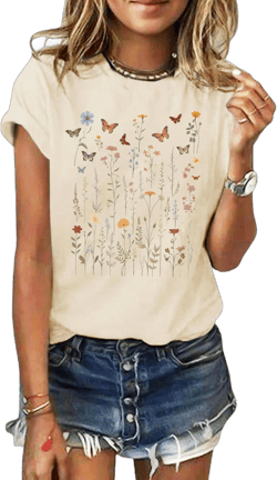 Women's Loose Print Short Sleeve Graphic T-shirt