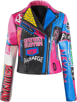 DARKSHE Women's Graffiti Studded Faux Leather PU Jacket