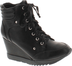 Static Footwear Forever Adriana11 Women Sporty Leatherette Lace-up High Top Wedge Sneaker Bootie Shoes, Black, 8.5