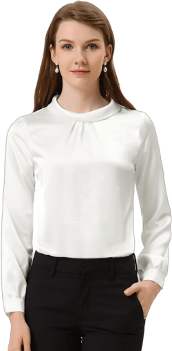 Allegra K Women's Ruched Long Sleeve Office Work Satin Blouses White X-Small