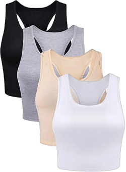 Boao 4 Pieces Basic Crop Tank Tops Sleeveless Racerback Crop Sport Cotton Top for Women (Black, White, Light Grey, Beige, Large)