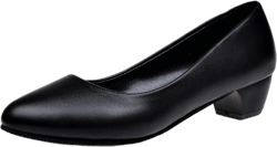Crocowalk Women Dress Shoes Round Toe Heels Slip On Pumps Womens Office Shoe Party Low Heeled Mid Heel Black 3cm, Chunky Heel 6.5
