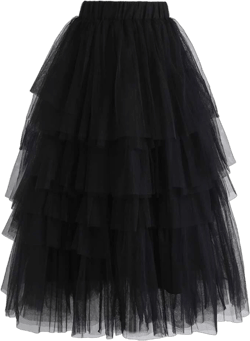 Chicwish Women's Tiered Layered Mesh Tulle A-Line Skirt
