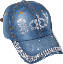 Women's Blue 100% Cotton Denim Baseball Bling Studs Baby Cap