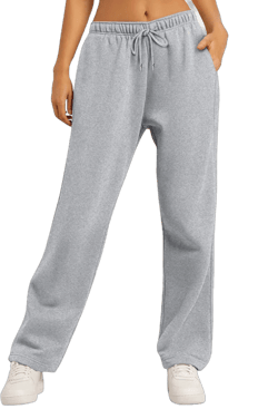 Lumento Fleece Lined Sweatpants for Womens Cinch Bottom Long Pants Casual High Waist Drawstring Jogger Pants Elastic Waist Solid Color Straight Trousers with Pockets Light Gray 3XL