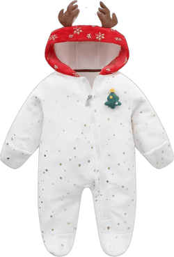 Baby Christmas Long Sleeve Fleece Jumpsuit Warm Hooded Fleece Footed Pajamas Romper Kids One-Piece Santa Xmas White 80(9-12Months)