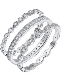 925 Sterling Silver Cubic Zirconia Stackable Engagement Ring Set