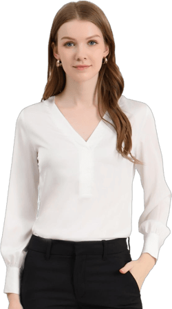 Allegra K Women's Elegant Satin Long Sleeve Office Work Blouses Tops White Medium