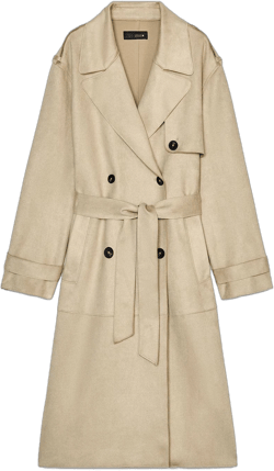 Zara Women's Faux Suede Midi Trench Coat