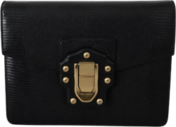 Dolce & Gabbana Black Leather Gold Metal Mini Women Purse Bag Lucia Wallet