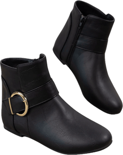 Lovskoo 2024 Women's Low-Heeled Ankle Boots Closed Toe Large Buckle Side Zipper Flat Bottomed Low Cut Versatile Low Heels Ankles Booties Black