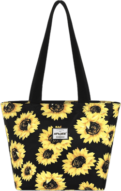 HAWEE Sunflower Tote Bag with Zipper for Women Girls Inside Mesh Pocket Heavy Duty Casual Cloth Shoulder Handbag Outdoors, Sunflower