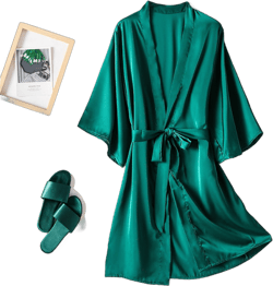 WNEGSTG Women's Silk Robes Bride Bridesmaid Kimono Satin Bathrobe V Neck Sleepwear with 3/4 Sleeve Sleepwear Robe Green 4XL