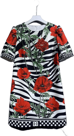 Seifrmann High Quality Summer Women Fashion Runway Mini Dress Short Sleeve Beading Striped Floral Printed Elegant A-Line Dresses