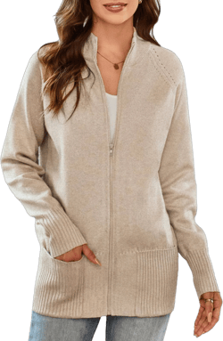 Grace Karin Women's Lightweight Knit Long Sleeve Zip Up Cardigan with Pockets
