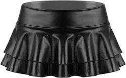 Sywiyi Women Faux Leather Ruffle Mini Skirts Shiny Metallic Layered Rave Dance Skort Clubwear Medium Black
