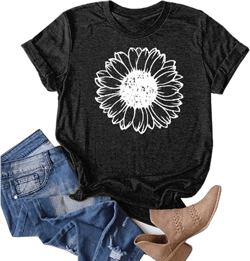 Fulijie Women’s Sunflower T Shirt Cute Flower Graphic Print Summer Casual Short Sleeve Shirt Holiday Athletic Tee Tops