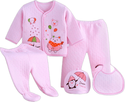 Quealent Baby Boy Girl Clothes Outfits Set 5PCS Unisex Tops+Hat+Pants +Bib+Sock Shose+Romper Comfort Soft Cotton Clothes Gifts Pink