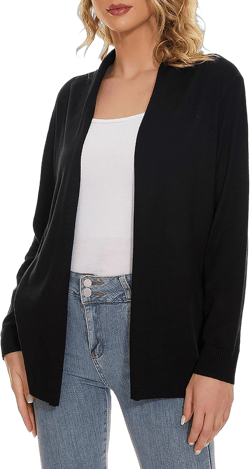 Satuun Women's Casual Open Front Lightweight Cardigan Long Sleeve Breathable Soft Drape Duster Small Black