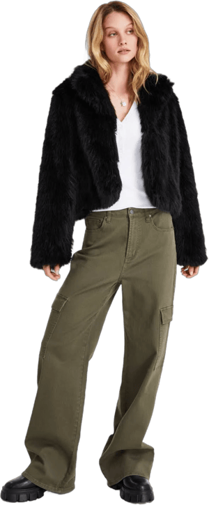 Maralyn & Me Juniors' Cropped Faux-Fur Long-Sleeve Coat