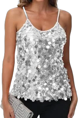 Anna-Kaci Women's Sequin Spaghetti Strap Tank Top