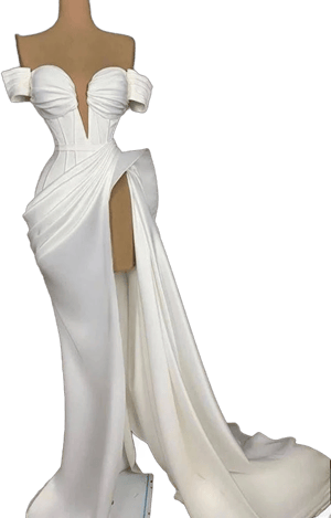 officesupply Sexy White Evening Dresses Long 2022 Off Shoulder Satin with High Slit Arabic African Women Formal Party Gowns Prom Dress