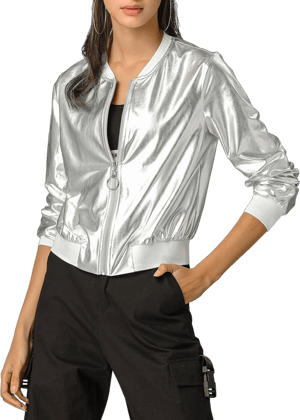 Women's Holographic Stand Collar Lightweight Bomber Jacket