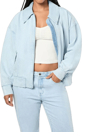 WeWoreWhat Women's Denim Bomber Jacket