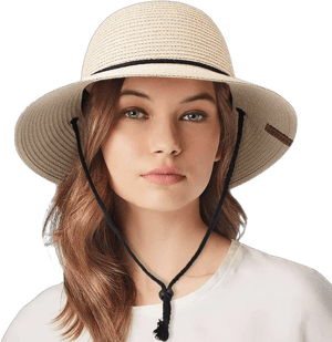 FURTALK Women's Wide Brim Straw Sun Hat with Wind Lanyard