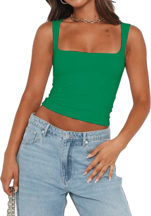 Women's Square Neck Sleeveless Double Layer Crop Top