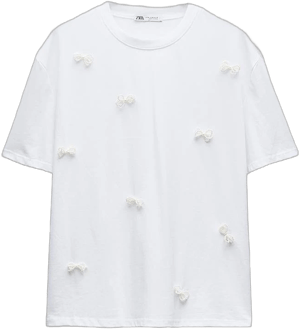 Zara Women's Pearl Bow T-Shirt