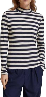 Scotch & Soda Allover Print Mock Neck Long Sleeve Top in Breton Stripe