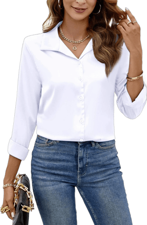 Women's Elegant Satin Long Sleeve Button Down Shirt