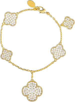 Rivka Friedman Pave Cubic Zirconia Clover Charm Bracelet in Gold