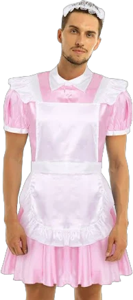 Men's Sissy Satin Frilly French Maid Adult Uniform Fancy Dress Costume