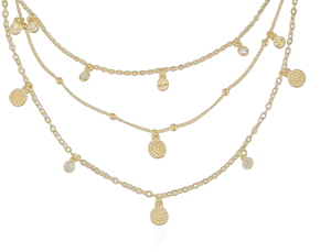 Ettika 18k Gold Plated Crystal Detailed Triple Layer Necklace