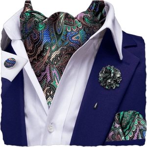 Hi-Tie Men's Silk Cravat and Flower Lapel Pin Set