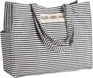 Women's Cotton Beach Bag with Zipper Pocket