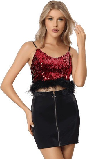 Allegra K Metallic Sequin Crop Top for Women's Sparkle Glitter V Neck Sleeveless Party Club Tops