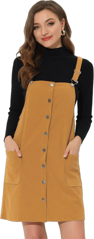 Allegra K Women's Corduroy Adjustable Straps Button Down Pinafore Overall Dress