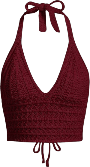 Naileksi Women's Y2K Lace Up Backless Crochet Halter Top