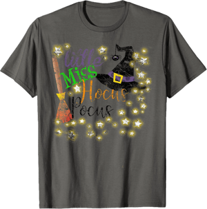 Little Miss Hocus Pocus Halloween Witch Distressed T-Shirt