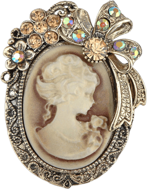 Vintage Crystal Rhinestone Cameo Brooch Pin with Maiden