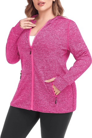 COOTRY Women's Plus Size Full Zip Up Workout Jackets with Thumb Holes