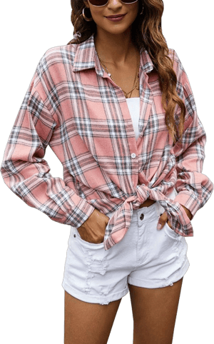Women's Oversized Flannel Plaid Button Down Shirt