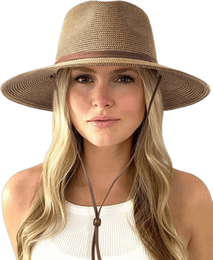 FURTALK Women's Wide Brim Panama Sun Hat with Wind Lanyard