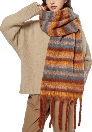 OUNIYA Large Chunky Plaid Scarf Checked Colorful Oversized Scarves Soft Big Cashmere Wool Thick Winter Warm Blanket Women