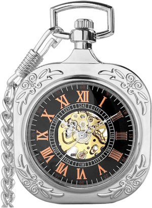 VIGOROSO Mens Classic Steampunk Pocket Watch with Chain Skeleton Hand Wind Mechanical Pocket Watches for Men & Women