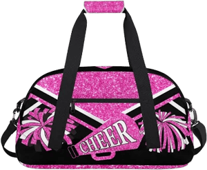 Cheerleading Bags for Girls, Overnight Sports Duffel Cheer Bags Workout Training Dance - Pink Shiny Glitters Print Effect with Black - Sport Gym Bag
