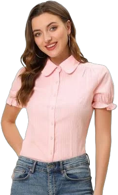 Allegra K Women's Peter Pan Collar Short Sleeve Button Down Blouse